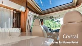  Presentation with caravan - Beautiful presentation featuring man driving on a road in the camper van rv caravan car vacation family vacation travel holiday trip in motorhome backdrop and a coral colored foreground