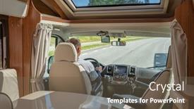  Presentation with driving road - PPT theme having man-driving-on-a-road background and a tawny brown colored foreground