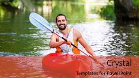  Presentation with river forest village school - Cool new PPT theme with man driving with kayak backdrop and a red colored foreground