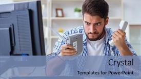  Presentation with internet - Audience pleasing PPT theme consisting of man due to weak internet backdrop and a teal colored foreground