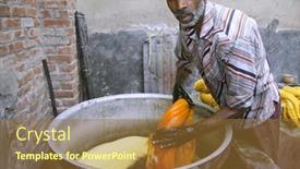  Presentation with textile dyeing - Presentation theme enhanced with man-dyeing-textile-in-india background and a tawny brown colored foreground