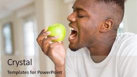  Presentation with generation and african american culture - Presentation design having man eating a healthy green background and a coral colored foreground