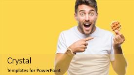  Presentation with one young man exercising handball - PPT theme enhanced with man eating a sweet waffle background and a yellow colored foreground