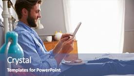  Presentation with temple breakfast - Colorful slide set enhanced with man eating breakfast in bed backdrop and a ocean colored foreground