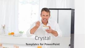  Presentation with cereal - Theme consisting of man eating cereal while he is working on his laptop background and a lemonade colored foreground
