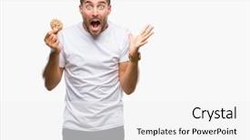  Presentation with chocolate - Audience pleasing PPT theme consisting of man eating chocolate chips cookie backdrop and a  colored foreground