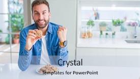  Presentation with chocolate - PPT theme featuring man eating chocolate chips cookie background and a  colored foreground