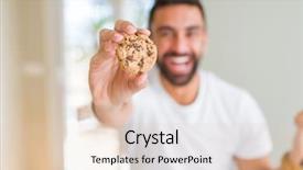  Presentation with chocolate - PPT layouts with man eating chocolate chips cookie background and a  colored foreground