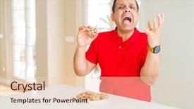  Presentation with chocolate - Amazing PPT theme having man eating chocolate chips cookie backdrop and a  colored foreground