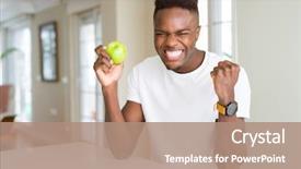  Presentation with proud american - Presentation featuring man eating fresh green apple background and a coral colored foreground