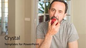  Presentation with children and healthy eating - PPT theme enhanced with man eating healthy red apple background and a  colored foreground