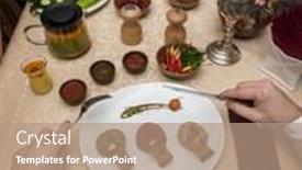  Presentation with pov - PPT layouts having man eating in georgian restaurant with national dishes pov view background and a coral colored foreground