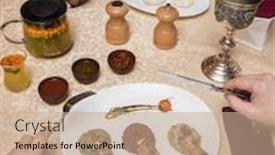  Presentation with restaurant - PPT layouts having man-eating-in-georgian-restaurant background and a coral colored foreground