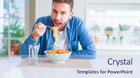  Presentation with classic homemade tomato sauce - Theme having man eating pasta with meatball background and a lemonade colored foreground