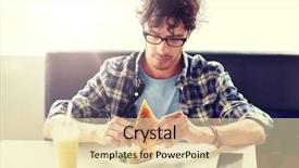  Presentation with food - Audience pleasing PPT theme consisting of man eating sandwich at cafe backdrop and a  colored foreground