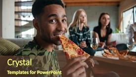  Presentation with american quilt - PPT theme consisting of man eating slice of pizza background and a tawny brown colored foreground