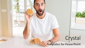  Presentation with sweet pastry - PPT theme featuring man eating sweet belgian waffle background and a lemonade colored foreground