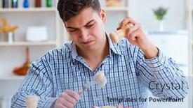  Presentation with food - Theme consisting of man-eating-tasteless-food background and a light blue colored foreground