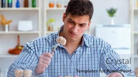  Presentation with food - Presentation design with man-eating-tasteless-food background and a light blue colored foreground