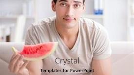  Presentation with eating - Slides having man-eating-watermelon-at-home background and a coral colored foreground