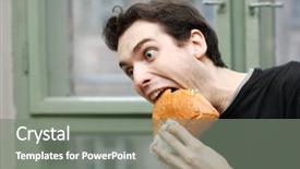  Presentation with eating - Audience pleasing presentation theme consisting of man-eating-with-a-funny backdrop and a gray colored foreground