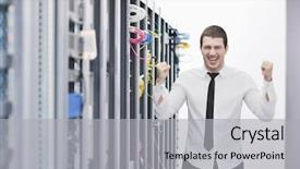  Presentation with datacenter - Colorful PPT theme enhanced with man engeneer in datacenter server backdrop and a  colored foreground