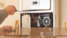  Presentation with repair - Audience pleasing PPT layouts consisting of man engineer and gas heater backdrop and a coral colored foreground