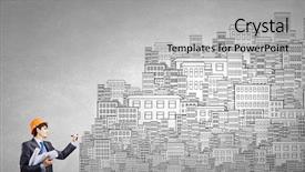  Presentation with mechanical engineering engineer tools - Cool new slide deck with man engineer in helmet drawing backdrop and a light gray colored foreground