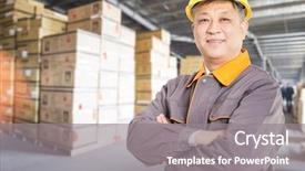  Presentation with modern chinese - Amazing PPT theme having man engineer in modern factory backdrop and a gray colored foreground