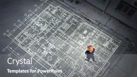  Presentation with thinking - Presentation enhanced with man engineer thinking over his plan mixed media background and a gray colored foreground