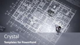  Presentation with mechanical engineering engineer tools - PPT theme consisting of man engineer thinking over his plan mixed media background and a gray colored foreground