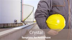  Presentation with oil tanks - Slide deck featuring man-engineer-with-helmet background and a coral colored foreground