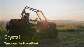  Presentation with driving road - Cool new theme with man-enjoying-beautiful-sunny-day backdrop and a tawny brown colored foreground