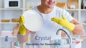  Presentation with home - Cool new slides with man-enjoying-dish-washing-chores backdrop and a lemonade colored foreground