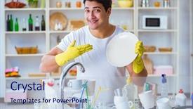  Presentation with china clothes washing powder - PPT theme featuring man enjoying dish washing chores background and a lemonade colored foreground