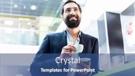  Presentation with cafe - Beautiful slide deck featuring man-enjoying-espresso-in-cafe backdrop and a ocean colored foreground