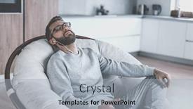  Presentation with music - Colorful slide deck enhanced with man-enjoying-his-favorite-music backdrop and a light gray colored foreground