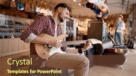  Presentation with sound - Presentation design consisting of man-enjoying-sound-while-playing background and a tawny brown colored foreground