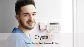  Presentation with code - Presentation theme having man entering code on security background and a white colored foreground