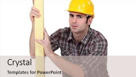  Presentation with wood - Presentation theme with man-examining-plank-of-wood background and a soft green colored foreground