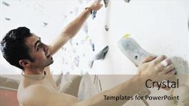  Presentation with mountain climbing - Presentation design featuring man exercise free mountain climbing background and a coral colored foreground