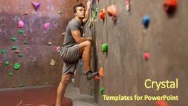  Presentation with young healthy people - Beautiful presentation design featuring man exercising at indoor climbing backdrop and a tawny brown colored foreground
