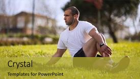  Presentation with garden city - Presentation theme consisting of man exercising at the city garden background and a gold colored foreground