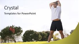  Presentation with garden city - Cool new PPT theme with man exercising at the city garden backdrop and a sky blue colored foreground