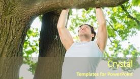  Presentation with summer trees - Presentation theme with man exercising chins or pull background and a  colored foreground