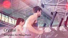  Presentation with machine - PPT layouts having man exercising on elliptical background and a coral colored foreground