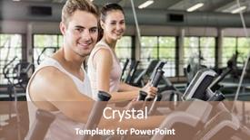  Presentation with machine - PPT theme consisting of man exercising on the elliptical background and a coral colored foreground