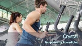  Presentation with machine - Slide deck enhanced with man exercising on the elliptical background and a ocean colored foreground