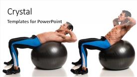  Presentation with office ergonomics man worker exercising - Amazing slide set having man exercising with a stability backdrop and a white colored foreground