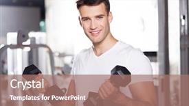  Presentation with office ergonomics man worker exercising - Slide set featuring man exercising with dumbbells background and a  colored foreground